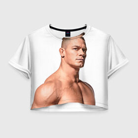 Женская футболка 3D укороченная с принтом Джон Сина 3 в Белгороде, 100% полиэстер | круглая горловина, длина футболки до линии талии, рукава с отворотами | john cena | wwe | джон сина | рестлер | рестлинг