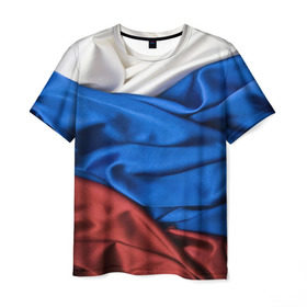 Мужская футболка 3D с принтом Триколор в Белгороде, 100% полиэфир | прямой крой, круглый вырез горловины, длина до линии бедер | Тематика изображения на принте: белый | красный | синий | складки | текстура | ткань