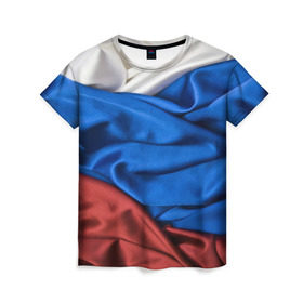 Женская футболка 3D с принтом Триколор в Белгороде, 100% полиэфир ( синтетическое хлопкоподобное полотно) | прямой крой, круглый вырез горловины, длина до линии бедер | белый | красный | синий | складки | текстура | ткань