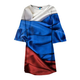Детское платье 3D с принтом Триколор в Белгороде, 100% полиэстер | прямой силуэт, чуть расширенный к низу. Круглая горловина, на рукавах — воланы | белый | красный | синий | складки | текстура | ткань