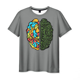 Мужская футболка 3D с принтом Мужское и женское в Белгороде, 100% полиэфир | прямой крой, круглый вырез горловины, длина до линии бедер | iq | интеллект | искусство | логика | мозг | плата | полушарие | творчество | ум
