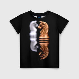 Детская футболка 3D с принтом Ход конём в Белгороде, 100% гипоаллергенный полиэфир | прямой крой, круглый вырез горловины, длина до линии бедер, чуть спущенное плечо, ткань немного тянется | Тематика изображения на принте: 64 | chess | игра | конь | спорт | фигура | шахматы