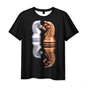 Мужская футболка 3D с принтом Ход конём в Белгороде, 100% полиэфир | прямой крой, круглый вырез горловины, длина до линии бедер | Тематика изображения на принте: 64 | chess | игра | конь | спорт | фигура | шахматы