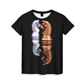 Женская футболка 3D с принтом Ход конём в Белгороде, 100% полиэфир ( синтетическое хлопкоподобное полотно) | прямой крой, круглый вырез горловины, длина до линии бедер | 64 | chess | игра | конь | спорт | фигура | шахматы