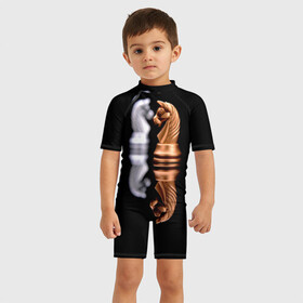 Детский купальный костюм 3D с принтом Ход конём в Белгороде, Полиэстер 85%, Спандекс 15% | застежка на молнии на спине | 64 | chess | игра | конь | спорт | фигура | шахматы