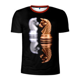 Мужская футболка 3D спортивная с принтом Ход конём в Белгороде, 100% полиэстер с улучшенными характеристиками | приталенный силуэт, круглая горловина, широкие плечи, сужается к линии бедра | 64 | chess | игра | конь | спорт | фигура | шахматы