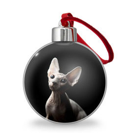 Ёлочный шар с принтом Сфинкс в Белгороде, Пластик | Диаметр: 77 мм | Тематика изображения на принте: black | cat | взгляд | кот | котик | котэ | кошка | сфинкс | уши | черный