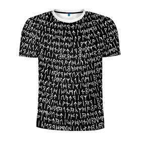 Мужская футболка 3D спортивная с принтом Руны в Белгороде, 100% полиэстер с улучшенными характеристиками | приталенный силуэт, круглая горловина, широкие плечи, сужается к линии бедра | викинги | древний | иероглифы | история | магия | рунический | север | текст | черно белый