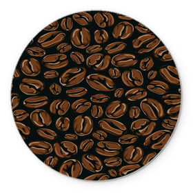 Коврик круглый с принтом Арабика в Белгороде, резина и полиэстер | круглая форма, изображение наносится на всю лицевую часть | beens | coffee | pattern | бобы | зерна | кофе | паттерн