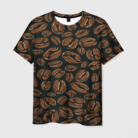 Мужская футболка 3D с принтом Арабика в Белгороде, 100% полиэфир | прямой крой, круглый вырез горловины, длина до линии бедер | beens | coffee | pattern | бобы | зерна | кофе | паттерн