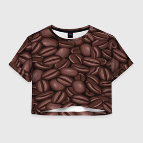 Женская футболка 3D укороченная с принтом Зёрна кофе в Белгороде, 100% полиэстер | круглая горловина, длина футболки до линии талии, рукава с отворотами | beans | coffee | бобы | паттерн