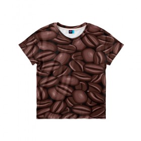 Детская футболка 3D с принтом Зёрна кофе в Белгороде, 100% гипоаллергенный полиэфир | прямой крой, круглый вырез горловины, длина до линии бедер, чуть спущенное плечо, ткань немного тянется | Тематика изображения на принте: beans | coffee | бобы | паттерн