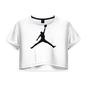 Женская футболка 3D укороченная с принтом Michael Jordan в Белгороде, 100% полиэстер | круглая горловина, длина футболки до линии талии, рукава с отворотами | логотип майкл джордан