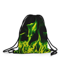 Рюкзак-мешок 3D с принтом Зелёный огонь в Белгороде, 100% полиэстер | плотность ткани — 200 г/м2, размер — 35 х 45 см; лямки — толстые шнурки, застежка на шнуровке, без карманов и подкладки | пламя | черный | яркий