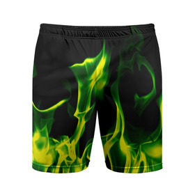 Мужские шорты 3D спортивные с принтом Зелёный огонь в Белгороде,  |  | Тематика изображения на принте: пламя | черный | яркий