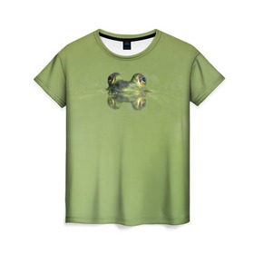 Женская футболка 3D с принтом Лягушка в Белгороде, 100% полиэфир ( синтетическое хлопкоподобное полотно) | прямой крой, круглый вырез горловины, длина до линии бедер | болото | жаба | животные | лягушка