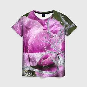 Женская футболка 3D с принтом Душа цветов в Белгороде, 100% полиэфир ( синтетическое хлопкоподобное полотно) | прямой крой, круглый вырез горловины, длина до линии бедер | бабочка | букет | вода | девушки | душа | красота | прелесть | роза | розы | цветы