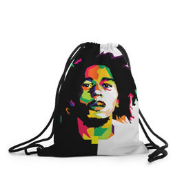 Рюкзак-мешок 3D с принтом Bob Marley в Белгороде, 100% полиэстер | плотность ткани — 200 г/м2, размер — 35 х 45 см; лямки — толстые шнурки, застежка на шнуровке, без карманов и подкладки | Тематика изображения на принте: боб марли | поп арт