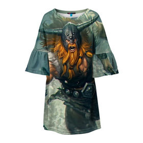 Детское платье 3D с принтом Olaf в Белгороде, 100% полиэстер | прямой силуэт, чуть расширенный к низу. Круглая горловина, на рукавах — воланы | Тематика изображения на принте: league of legends | lol | olaf | viking | викинг | лига легенд | лол | олаф