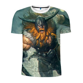 Мужская футболка 3D спортивная с принтом Olaf в Белгороде, 100% полиэстер с улучшенными характеристиками | приталенный силуэт, круглая горловина, широкие плечи, сужается к линии бедра | league of legends | lol | olaf | viking | викинг | лига легенд | лол | олаф