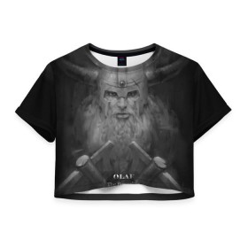 Женская футболка 3D укороченная с принтом Олаф в Белгороде, 100% полиэстер | круглая горловина, длина футболки до линии талии, рукава с отворотами | league of legends | lol | olaf | viking | викинг | лига легенд | лол | олаф