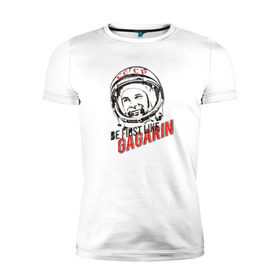 Мужская футболка премиум с принтом Быть первым, как Гагарин! в Белгороде, 92% хлопок, 8% лайкра | приталенный силуэт, круглый вырез ворота, длина до линии бедра, короткий рукав | восток | космонавт | космос | ссср | юрий гагарин