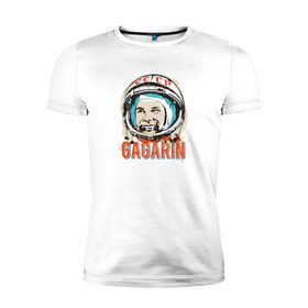 Мужская футболка премиум с принтом Юрий Гагарин. Первый в космосе в Белгороде, 92% хлопок, 8% лайкра | приталенный силуэт, круглый вырез ворота, длина до линии бедра, короткий рукав | восток | звезды | космов | первый | ракета | ссср | юрий гагарин