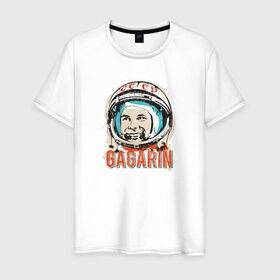 Мужская футболка хлопок с принтом Юрий Гагарин. Первый в космосе в Белгороде, 100% хлопок | прямой крой, круглый вырез горловины, длина до линии бедер, слегка спущенное плечо. | восток | звезды | космов | первый | ракета | ссср | юрий гагарин