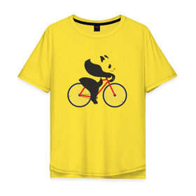 Мужская футболка хлопок Oversize с принтом Панда на велосипеде в Белгороде, 100% хлопок | свободный крой, круглый ворот, “спинка” длиннее передней части | велик | велосипед | медведь | мишка | панда