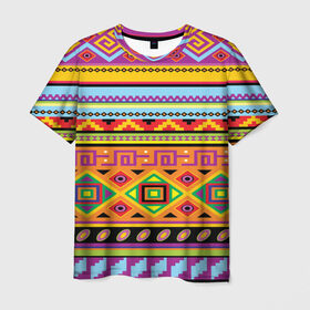 Мужская футболка 3D с принтом Этнический орнамент в Белгороде, 100% полиэфир | прямой крой, круглый вырез горловины, длина до линии бедер | пестрый | разноцветный | яркий