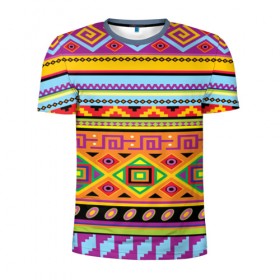 Мужская футболка 3D спортивная с принтом Этнический орнамент в Белгороде, 100% полиэстер с улучшенными характеристиками | приталенный силуэт, круглая горловина, широкие плечи, сужается к линии бедра | пестрый | разноцветный | яркий
