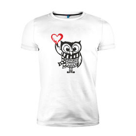 Мужская футболка премиум с принтом Сова с сердцем в Белгороде, 92% хлопок, 8% лайкра | приталенный силуэт, круглый вырез ворота, длина до линии бедра, короткий рукав | Тематика изображения на принте: owl | сова | совушка