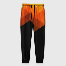 Мужские брюки 3D с принтом Trianse в Белгороде, 100% полиэстер | манжеты по низу, эластичный пояс регулируется шнурком, по бокам два кармана без застежек, внутренняя часть кармана из мелкой сетки | Тематика изображения на принте: оранжевый | полигон | треугольники | черный