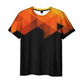 Мужская футболка 3D с принтом Trianse в Белгороде, 100% полиэфир | прямой крой, круглый вырез горловины, длина до линии бедер | оранжевый | полигон | треугольники | черный
