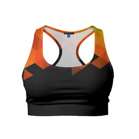 Женский спортивный топ 3D с принтом Trianse в Белгороде, 82% полиэстер, 18% спандекс Ткань безопасна для здоровья, позволяет коже дышать, не мнется и не растягивается |  | оранжевый | полигон | треугольники | черный