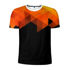 Мужская футболка 3D спортивная с принтом Trianse в Белгороде, 100% полиэстер с улучшенными характеристиками | приталенный силуэт, круглая горловина, широкие плечи, сужается к линии бедра | Тематика изображения на принте: оранжевый | полигон | треугольники | черный