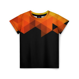 Детская футболка 3D с принтом Trianse в Белгороде, 100% гипоаллергенный полиэфир | прямой крой, круглый вырез горловины, длина до линии бедер, чуть спущенное плечо, ткань немного тянется | оранжевый | полигон | треугольники | черный