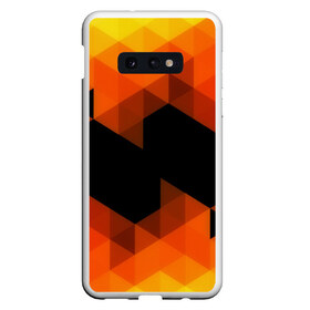 Чехол для Samsung S10E с принтом Trianse Orange в Белгороде, Силикон | Область печати: задняя сторона чехла, без боковых панелей | оранжевый | полигоны | треугольники | черный