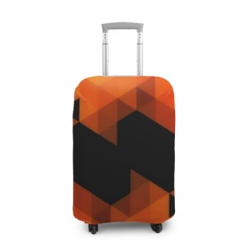 Чехол для чемодана 3D с принтом Trianse Orange в Белгороде, 86% полиэфир, 14% спандекс | двустороннее нанесение принта, прорези для ручек и колес | оранжевый | полигоны | треугольники | черный