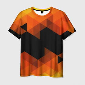 Мужская футболка 3D с принтом Trianse Orange в Белгороде, 100% полиэфир | прямой крой, круглый вырез горловины, длина до линии бедер | оранжевый | полигоны | треугольники | черный