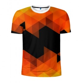 Мужская футболка 3D спортивная с принтом Trianse Orange в Белгороде, 100% полиэстер с улучшенными характеристиками | приталенный силуэт, круглая горловина, широкие плечи, сужается к линии бедра | Тематика изображения на принте: оранжевый | полигоны | треугольники | черный