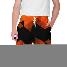 Мужские шорты 3D с принтом Trianse Orange в Белгороде,  полиэстер 100% | прямой крой, два кармана без застежек по бокам. Мягкая трикотажная резинка на поясе, внутри которой широкие завязки. Длина чуть выше колен | Тематика изображения на принте: оранжевый | полигоны | треугольники | черный