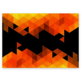 Поздравительная открытка с принтом Trianse Orange в Белгороде, 100% бумага | плотность бумаги 280 г/м2, матовая, на обратной стороне линовка и место для марки
 | оранжевый | полигоны | треугольники | черный