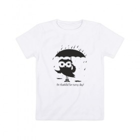 Детская футболка хлопок с принтом Счастливая сова с зонтиком в Белгороде, 100% хлопок | круглый вырез горловины, полуприлегающий силуэт, длина до линии бедер | bird | owl | няша | птица | сова | совунья | совушка | сыч