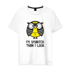 Мужская футболка хлопок с принтом Smarter owl в Белгороде, 100% хлопок | прямой крой, круглый вырез горловины, длина до линии бедер, слегка спущенное плечо. | 