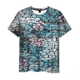 Мужская футболка 3D с принтом Цветочный узор в Белгороде, 100% полиэфир | прямой крой, круглый вырез горловины, длина до линии бедер | мозаика | разноцветный | текстура | трещины | цветы