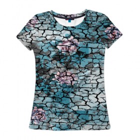 Женская футболка 3D с принтом Цветочный узор в Белгороде, 100% полиэфир ( синтетическое хлопкоподобное полотно) | прямой крой, круглый вырез горловины, длина до линии бедер | мозаика | разноцветный | текстура | трещины | цветы