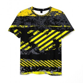 Мужская футболка 3D с принтом Grunge Line в Белгороде, 100% полиэфир | прямой крой, круглый вырез горловины, длина до линии бедер | желтый | полосы | серый | черный