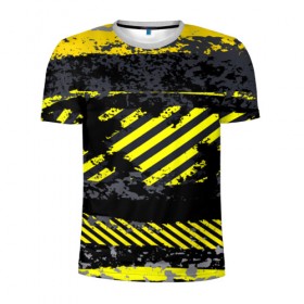 Мужская футболка 3D спортивная с принтом Grunge Line в Белгороде, 100% полиэстер с улучшенными характеристиками | приталенный силуэт, круглая горловина, широкие плечи, сужается к линии бедра | желтый | полосы | серый | черный