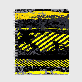 Тетрадь с принтом Grunge Line в Белгороде, 100% бумага | 48 листов, плотность листов — 60 г/м2, плотность картонной обложки — 250 г/м2. Листы скреплены сбоку удобной пружинной спиралью. Уголки страниц и обложки скругленные. Цвет линий — светло-серый
 | желтый | полосы | серый | черный